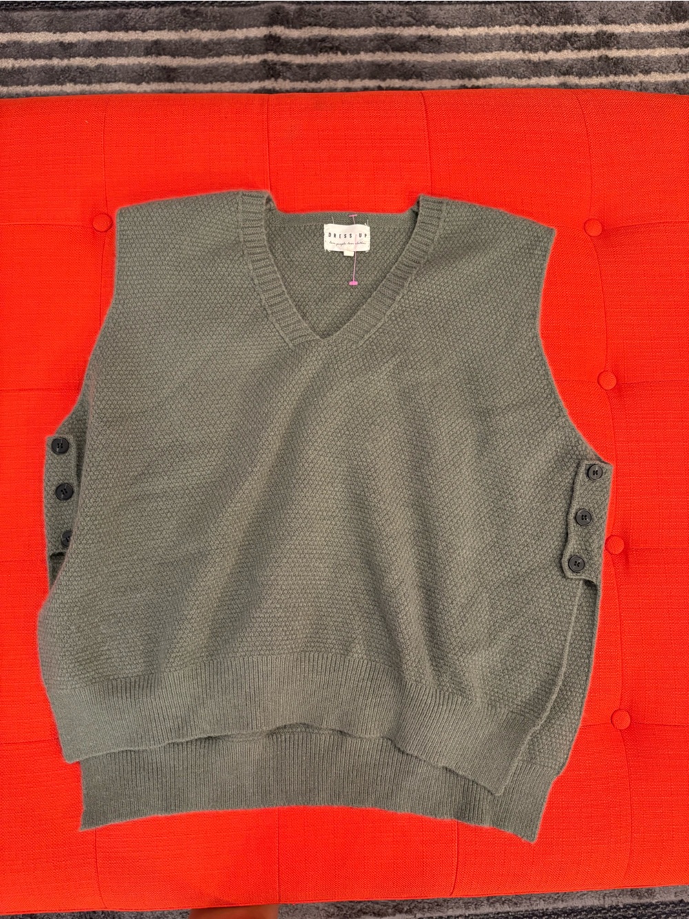 Green Knit V-Neck Button-Side Sweater Vest